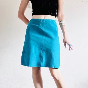 🔥SOLD🔥90s Turquoise Leather Skirt Vintage Real Suede Mid High Waisted Minimal